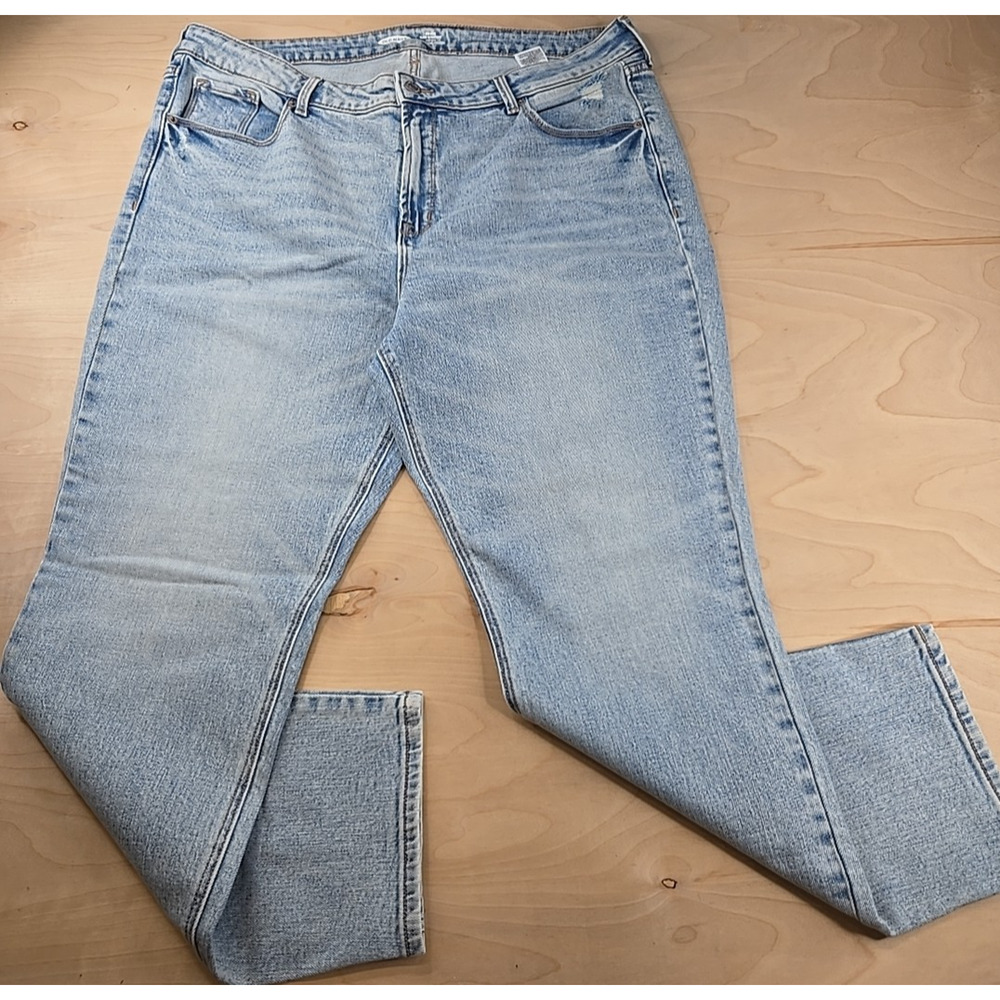 Old Navy High Rise Power Slim Straight Jeans Size 18 Distressed Light Denim